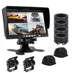 7" Monitor Quad Split Screen 4X IR Side Rear View Backup Cameras For Motorhome - Picture 1 of 24
