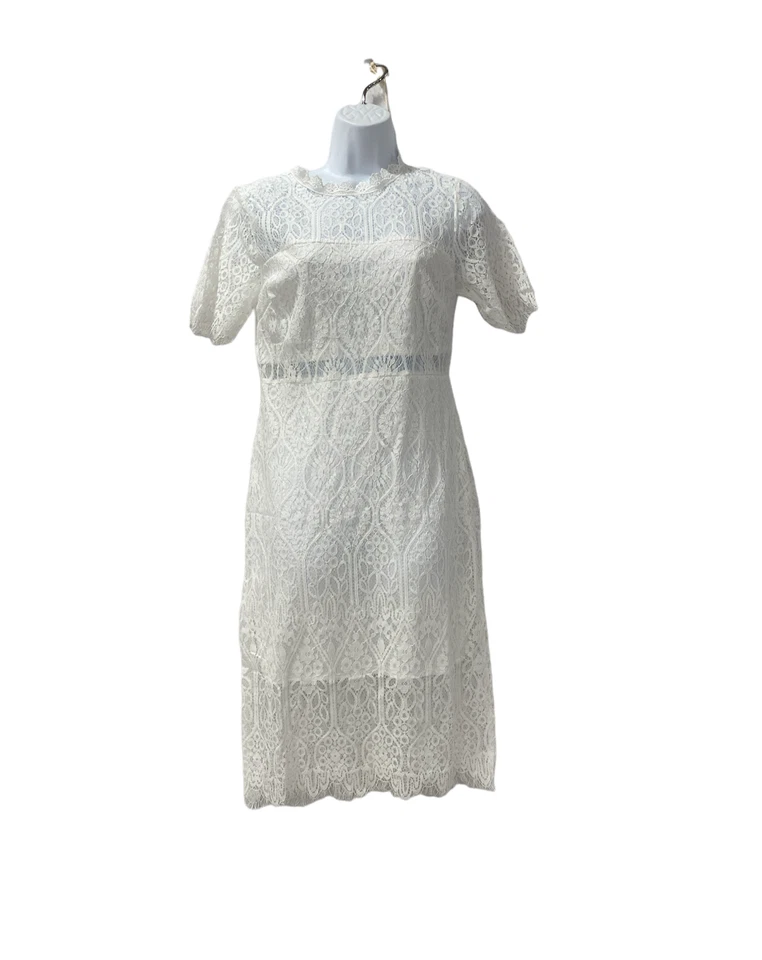 Vestido Miami de Encaje Para Mujer S M L Blanco Midi Cóctel Fiesta Vintage Retro Romántico Foto 1 de 4