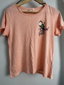 H&M Damen T-Shirt "Tropical Vibes" orange pink - Rundhals Gr. Small 10/12 - Bild 1 von 4