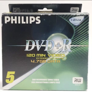 Philips DVD+R 4.7GB 120 Min 5-pack Individual Jewel Case - Picture 1 of 4
