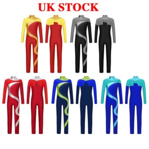 Kids Girls Gymnastics Leotard Long Sleeve Ballet Dance Unitard Jumpsuit Catsuit - Picture 1 of 55
