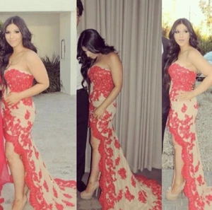GRACE & HART Red Nude Lace Formal Cocktail Evening Dress Gown Size 8 #30522 - Picture 1 of 17