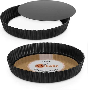 2 x 22cm Round Non Stick Loose Bottom Tart Pie Quiche Tin Pan Tray - Picture 1 of 6