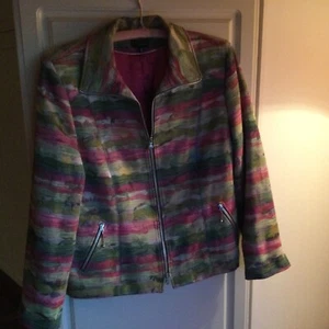 Juliana Collezione Silk Finish Lined Blazer Jacket Pink Green Sz 14 - Picture 1 of 6
