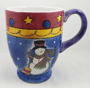 The Sweet Shoppe Sango Snowman Coffee Cup/Mug Sue Zipkin Rustic Americana Stars - Picture 1 of 6