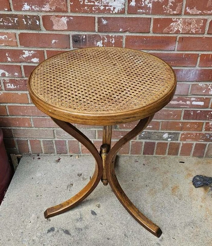 Vintage Cane & Oak Plant Fern Stand Round Table Cover