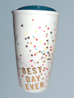 Starbucks 2015 ?Best Day Ever? Confetti Tumbler 10oz Travel Mug Ceramic with Lid