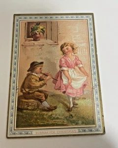VICTORIAN GREETING CARD CHRISTMAS CHILDREN DANCING, ONE WITH FLUTE WHISTLE PIPE - Picture 1 of 8
