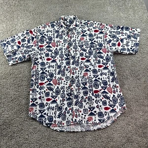 Bench Hawaiian Shirt Mens Extra Large White Blue Polynesian Tribal Button Up * - Picture 1 of 12