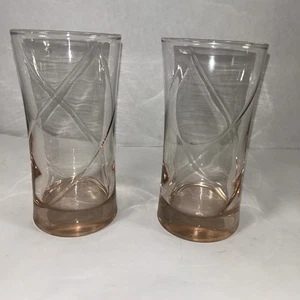 "Juego de 2 vasos de beber vintage rosa remolino Highball con fondo pesado 5-3/4""" - Imagen 1 de 4