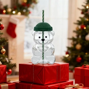 2025 Holiday New Glass Bear Cold Cup With Straw 20oz Mug Jar Christma Coffee Cup - Picture 1 of 6