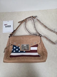 Aimee Kerstenberg Tan Leather With American Flag Crossbody Purse *NWT* - Picture 1 of 6