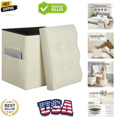 Elegante otomana de almacenamiento plegable beige con asiento acolchado de espuma más gruesa, 17x13x17 Foto 1 de 4