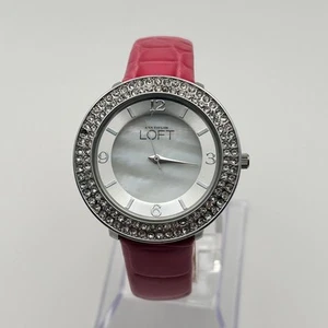 LOFT Ann Taylor Mother Pearl Crystals Silver Tone Pink Leather Women’s Watch - Picture 1 of 8