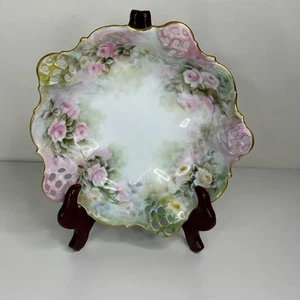 Cuenco de porcelana Moliere Bavaria con diseño floral pintado a mano adorno dorado firmado - Imagen 1 de 12