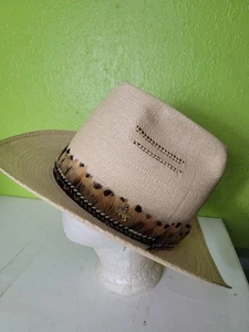Sombrero de Paja Western Vaquero Genuino De Colección Wyoming Bangora American Hat Co Pluma - Imagen 1 de 13