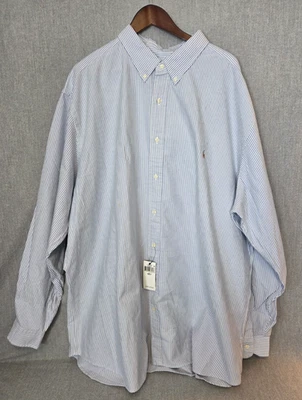 Camisa Polo Ralph Lauren Oxford Para Hombre 4XL ALTA Azul Blanco Rayas Abotonada NUEVA Foto 1 de 4