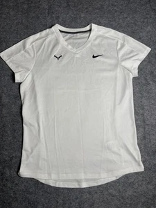 Nike Rafael Nadal Shirt Mens Large White Tennis Dri Fit Lightweight Bull Logo - Picture 1 of 12