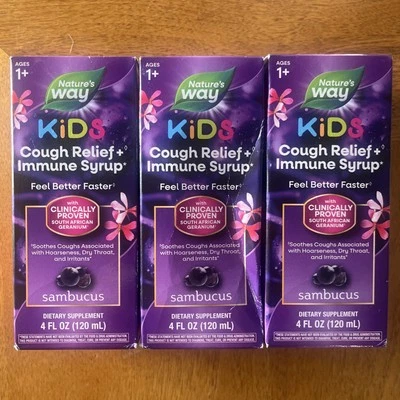 Nature's Way Kids Sambucus Cough Relief + Immune Syrup 4 fl oz each Lot of 3 - Image 1 of 4