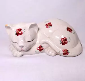 Vintage Sleeping Cat Porcelain Figurine Crackle Floral Toscany Collection Japan - Picture 1 of 7