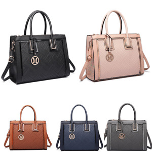 Ladies Designer Tote Shoulder Raised Code Handbag PU Leather Work Bag 