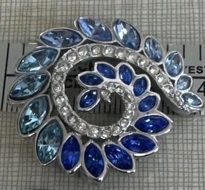 Swarovski Shades Of Blue Brooch Swirl Design Rhodium Finish Approximately 1.5” - Picture 1 of 2