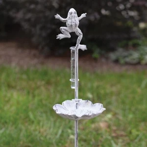Leaping Frog Rain Gauge Stake - Weathered White-Washed Cast Iron - Picture 1 of 2