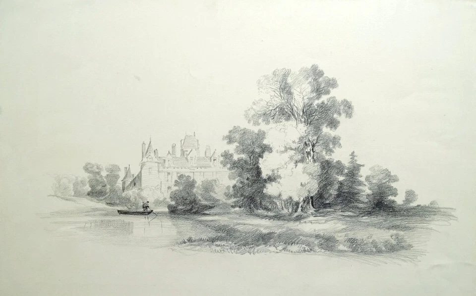 Jules Achille NOËL (1810 -1881) Paysage animé -  Dessin original ancien - Photo 1/1