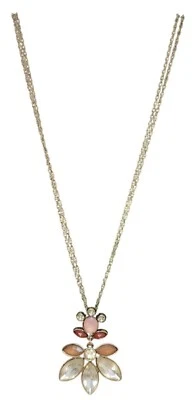 Women's Ann Taylor LOFT Rhinestone Bronze Long Double Chain Necklace Jewelry - Image 1 of 4