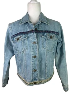 Chaqueta vaquera vintage Liz Claiborne ribete floral denim bolsillos abotonados Petite OS - Imagen 1 de 9