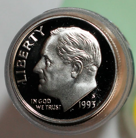 1993 Roosevelt Copper Nickel Dimes Roll of 50 10c US Proof Coins Philadelphia Cover