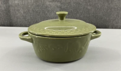 "Mini cazuela ovalada exclusiva con tapa gres verde oliva 6x4x2"" de colección" Foto 1 de 4