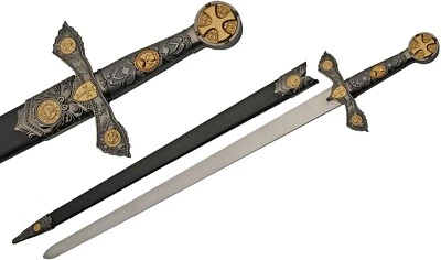 [CAJA ABIERTA] 33" Caballeros Templarios Medievales Hoja Acero Inoxidable Espada Occidental Foto 1 de 4