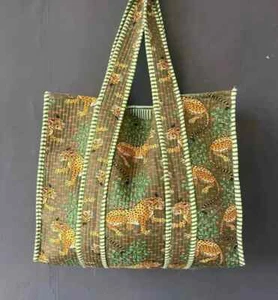 Indian Tote Bags Quilted Handmade Cotton Block Large Shoulder Shopping Bag Women - Picture 1 of 4