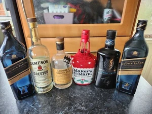 6 x Empty Whisky Alcohol Bottles For Upscaling MINT - Johnnie Walker,Makers Mark - Picture 1 of 1