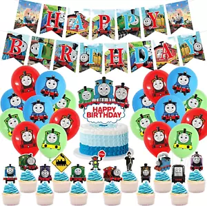 Thomas Train Birthday Party Supplies, Including Cake Caps, Cupcake Caps, Flags, - Picture 1 of 12