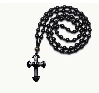 波西米亚项链交叉黑曜石珠时尚珠宝全新免运费 — 第 1/2 张图片