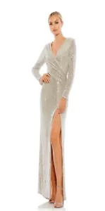 Mac Duggal 26395 Nude Gr. 10 Pailletten Wickel Tiefer Ausschnitt Hoher Schlitz Bein Kleid Dress - Bild 1 von 21