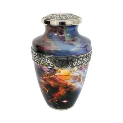 Spiral Space Galaxy Designed Large Adult Brass Memorial Urn For Ashes - Image 1 of 4