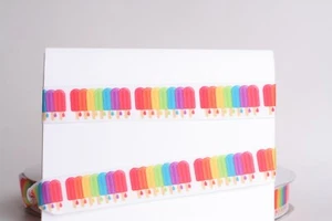 RAINBOW POPSICLE WHITE 7/8" Grosgrain Ribbon 1, 3, 5, 10 YardS SHIP FROM USA - Picture 1 of 1
