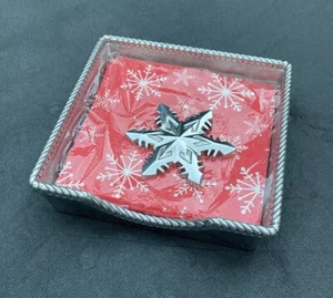 Lenox Metal Silver Napkin Box Snowflake 5.5” Silver Barware Buffet Christmas - Picture 1 of 6