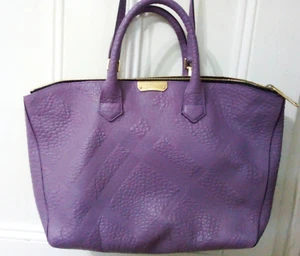 BURBERRY Purple Jacquard Textured Leather Bag w Removable Shoulder Strap - Picture 1 of 12
