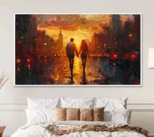 Romantic Sunset Stroll, City Date, Wall Art Canvas Print, Home & Office Décor - Picture 1 of 8