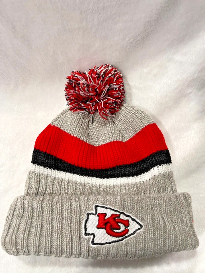 Beanie Kansas City Chiefs Adult Puff Winter Knit Hat Cap Toboggan Sideline USA - Image 1 of 4