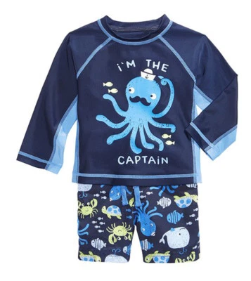 FIRST IMPRESSIONS NEW INFANT BOYS 2PC OCTOPUS RASH GUARD SWIM TRANKS UPF 50 18M - Image 1 of 4