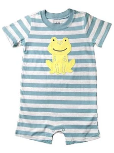 Carters Infant Boys Green & Gray Stripe Frog Short Sleeved Romper 18 Months - Picture 1 of 2