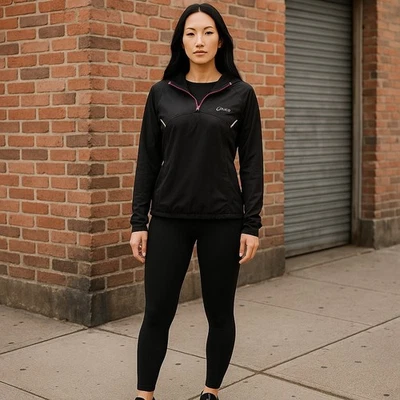 Chaqueta de Correr Asics Pullover - Negra con Rosa - Manga Larga con Capucha - Talla L Foto 1 de 4