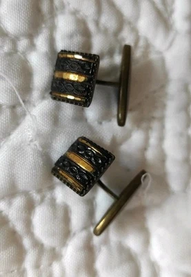Kleine Manschettenknöpfe Vintage Goldfarben & Schwarz Unisex 1 cm x 1 cm - Bild 1 von 4