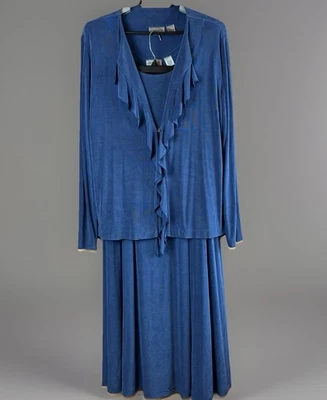 Chicos Travelers 女式三件套蓝色弹力背心裙子和夹克,尺寸 L — 第 1/4 张图片