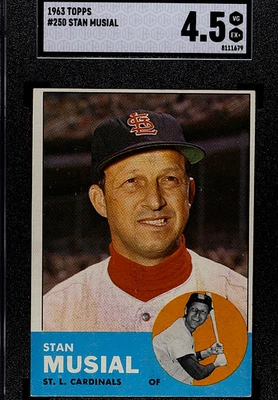 🟥🔥Stan Musial🔥🟥1963 Topps #250 Vintage HOF SGC 4.5 Cardinals - Image 1 of 4